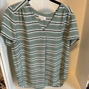 LOFT Green Relaxed Blouse with Fitted Sleeves